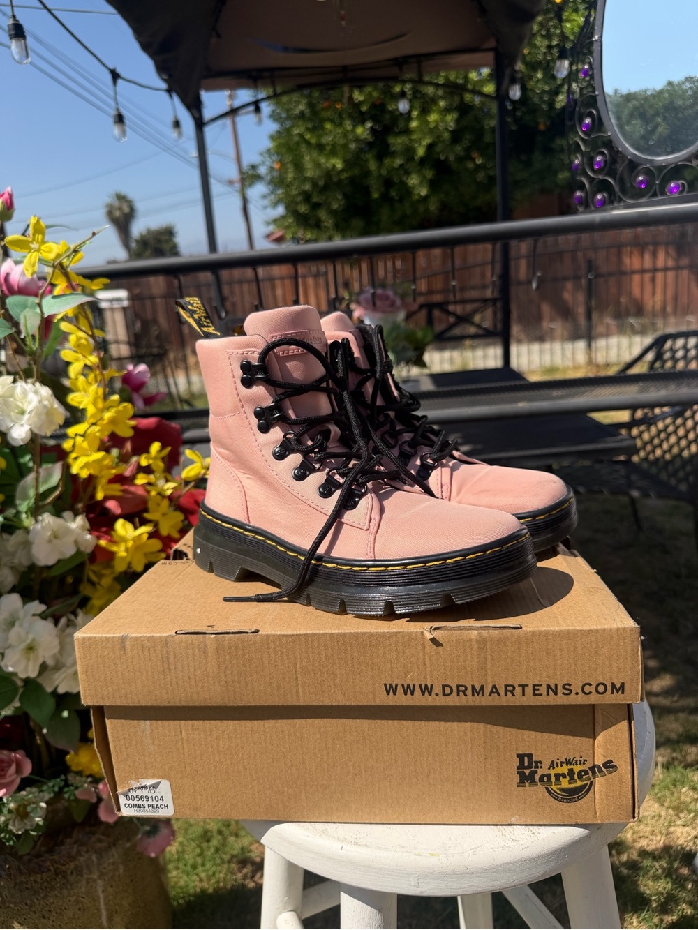 Dr. Martens Pink Lace-Up Platform Combat Boots